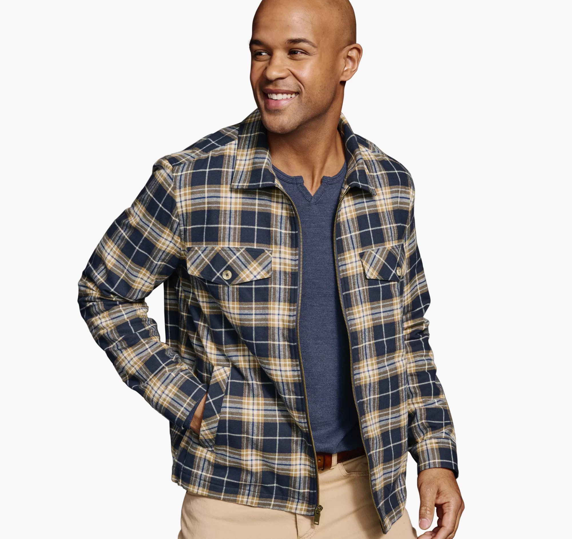 Outlet Plaid Zip Shirt Jacket End of Season Sale